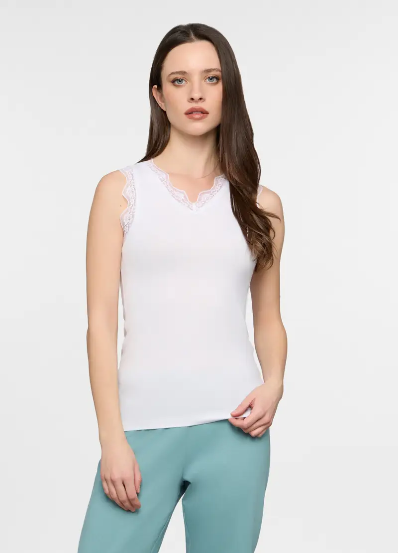 Canotta Intima Con Scollo A V Stretch Donna, Bianco gesso