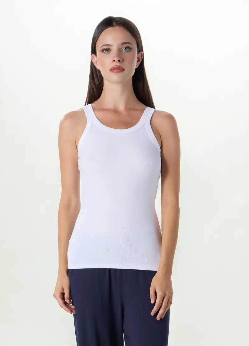 Upim, Canotta Intima In Costina Di Cotone Stretch Donna, Bianco, Taglia: S