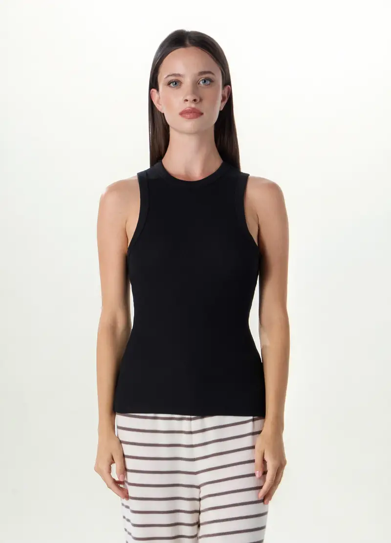 Upim, Canotta Intima In Costina Di Cotone Stretch Donna, Nero, Taglia: S