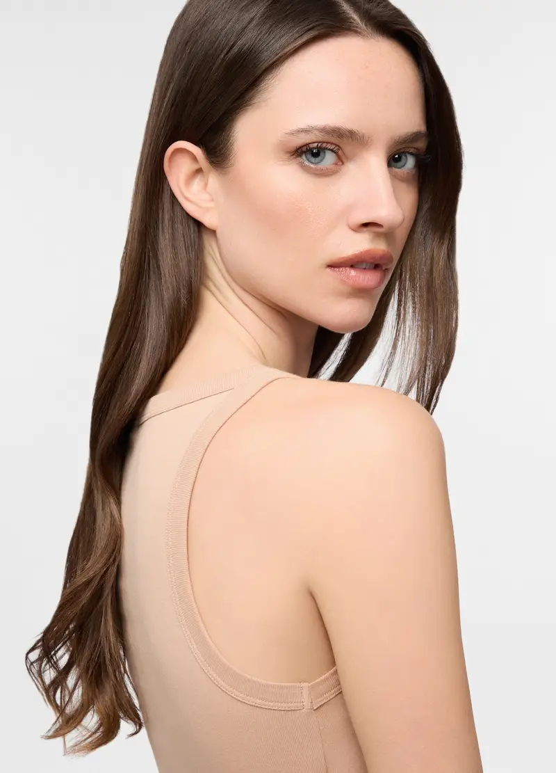 Canotta Intima In Costina Donna, Beige chiaro miniatura 3