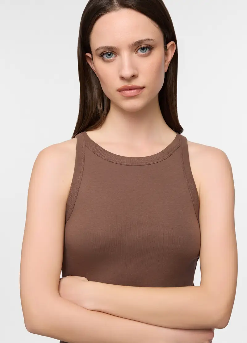 Canotta Intima In Costina Donna, Marrone chiaro miniatura 3