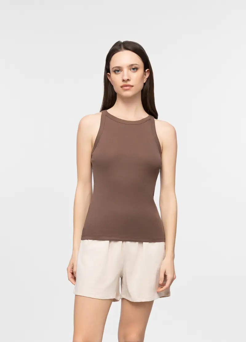 Canotta Intima In Costina Donna, Marrone chiaro