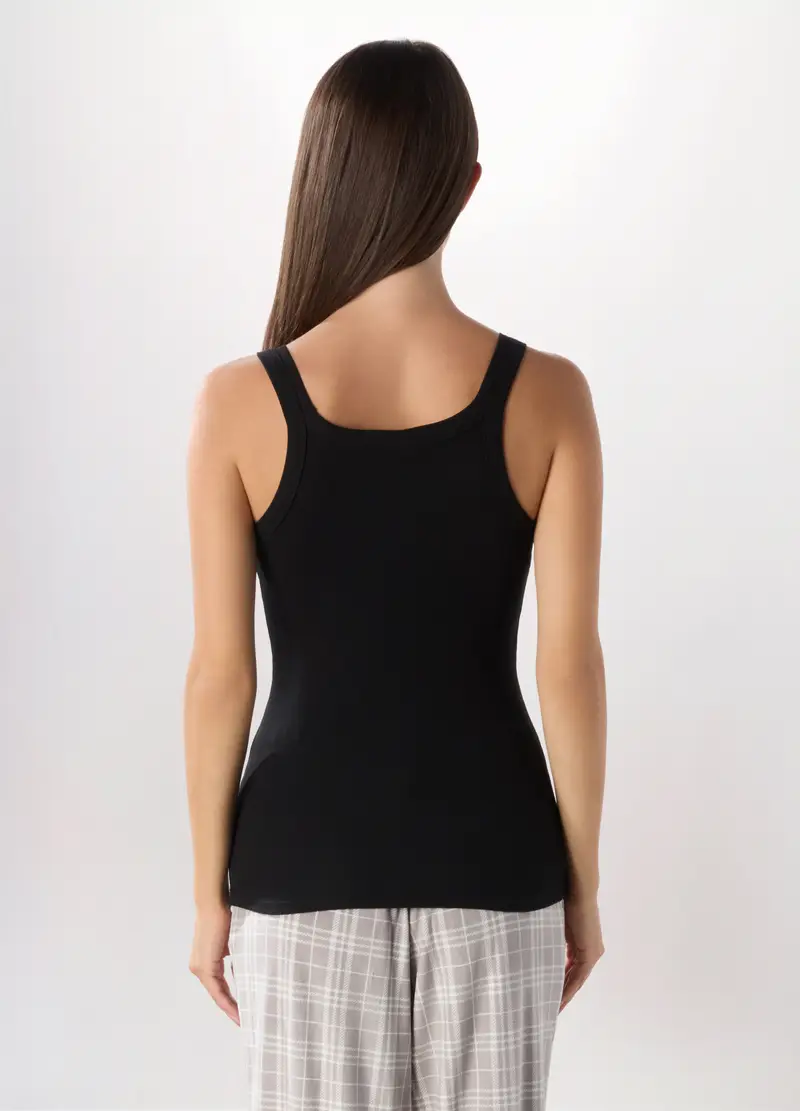 Canotta Intima In Cotone Stretch A Costine Donna, Nero miniatura 2