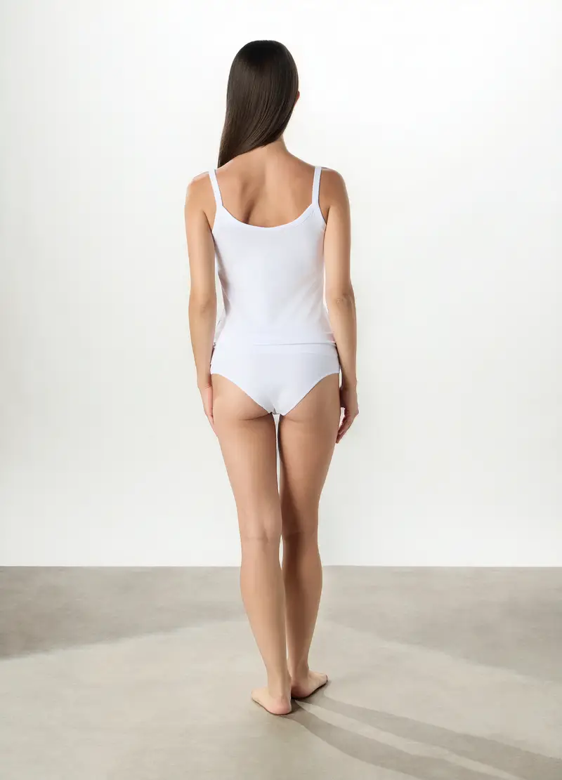 Canotta Intima In Cotone Stretch Con Pizzo Donna, Bianco miniatura 2