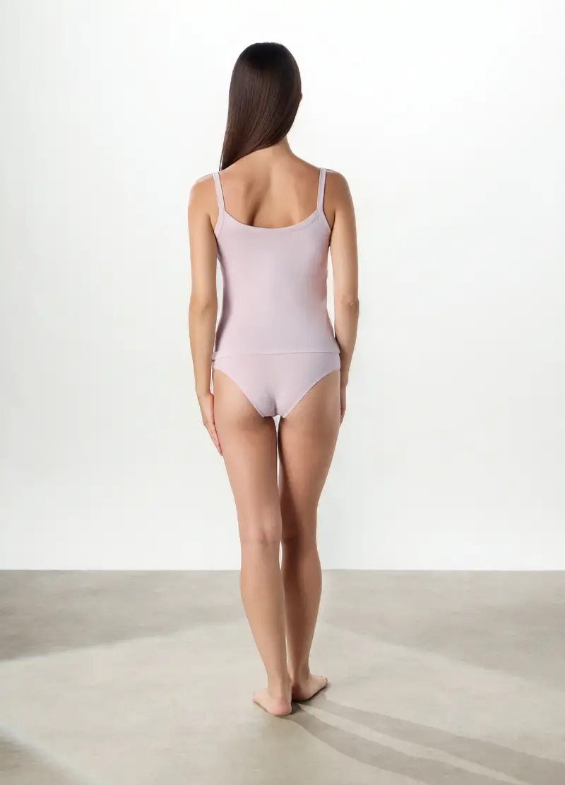 Canotta Intima In Cotone Stretch Con Pizzo Donna, Viola malva miniatura 2