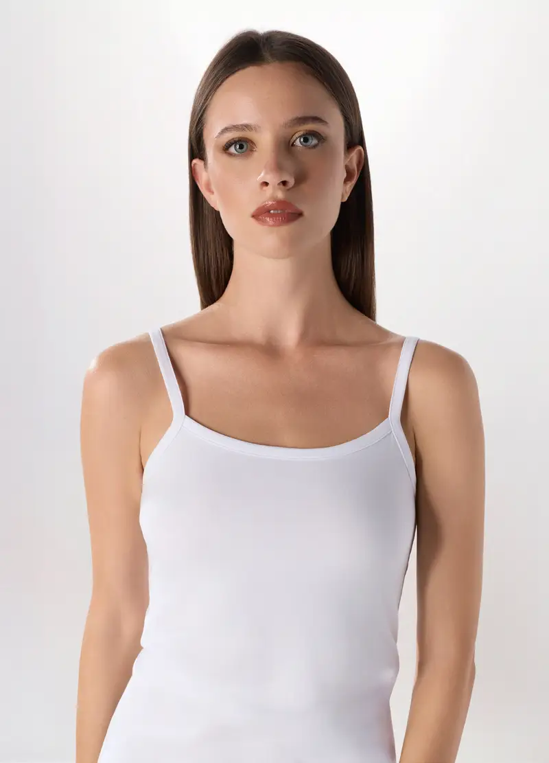 Canotta Intima In Jersey Di Cotone Stretch Donna, Bianco gesso miniatura 3