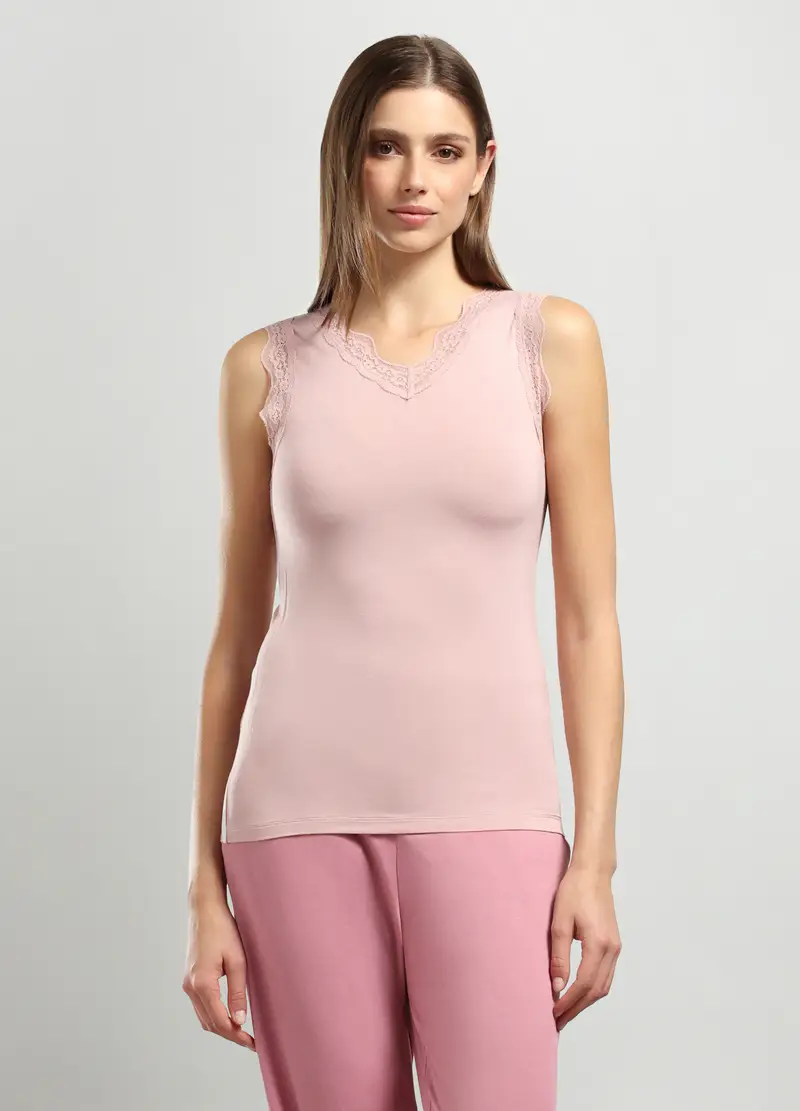 Canotta Intima In Viscosa Di Bamboo Stretch Donna, Rosa chiaro