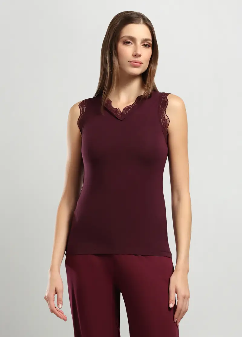 Canotta Intima In Viscosa Di Bamboo Stretch Donna, Rosso burgundy