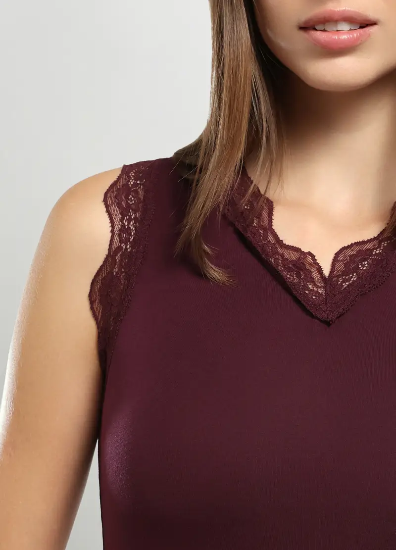 Canotta Intima In Viscosa Di Bamboo Stretch Donna, Rosso burgundy miniatura 3