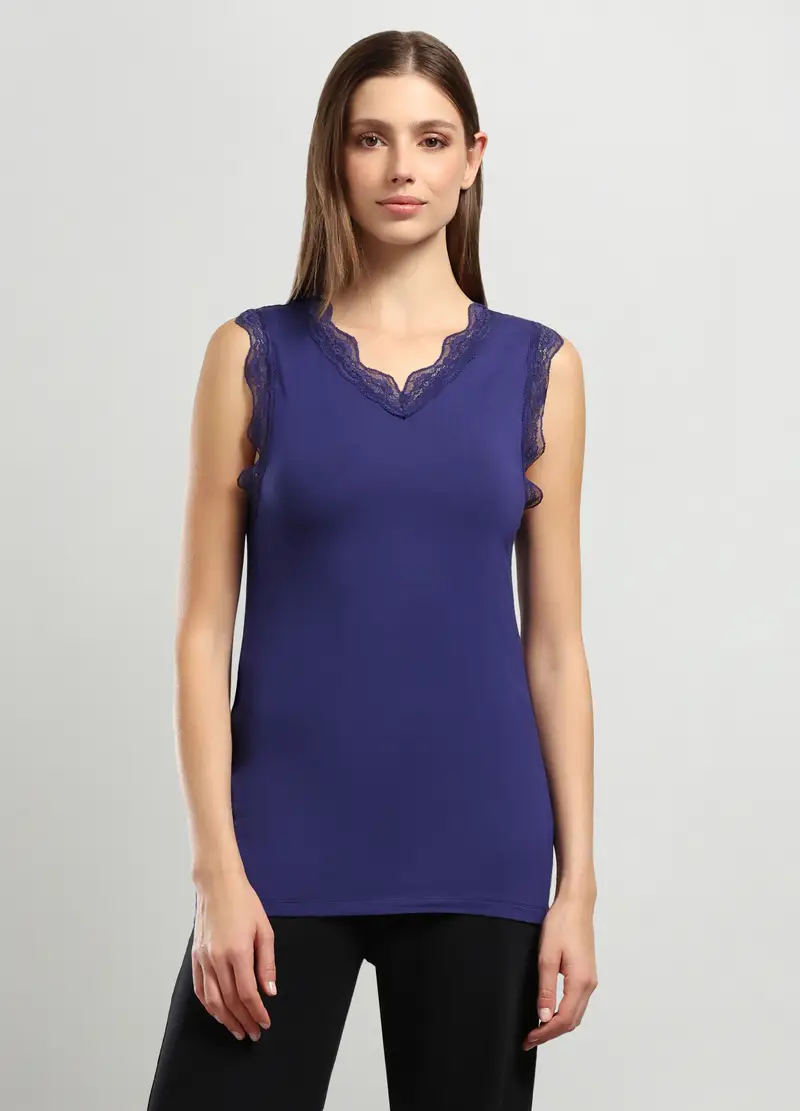 Canotta Intima In Viscosa Di Bamboo Stretch Donna, Viola lavanda