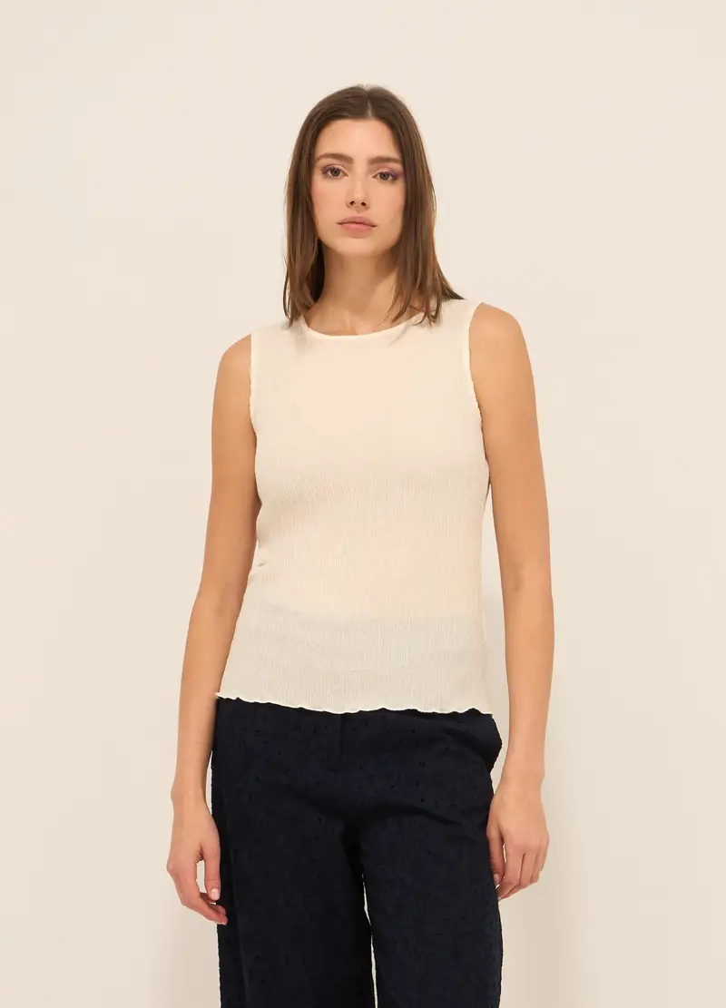 Upim, Canotta Misto Viscosa Crinkle Donna, Bianco panna, Taglia: M