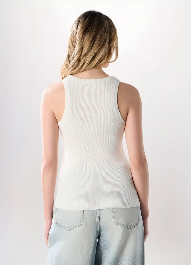 Canotta Misto Viscosa Donna, Bianco panna miniatura 2