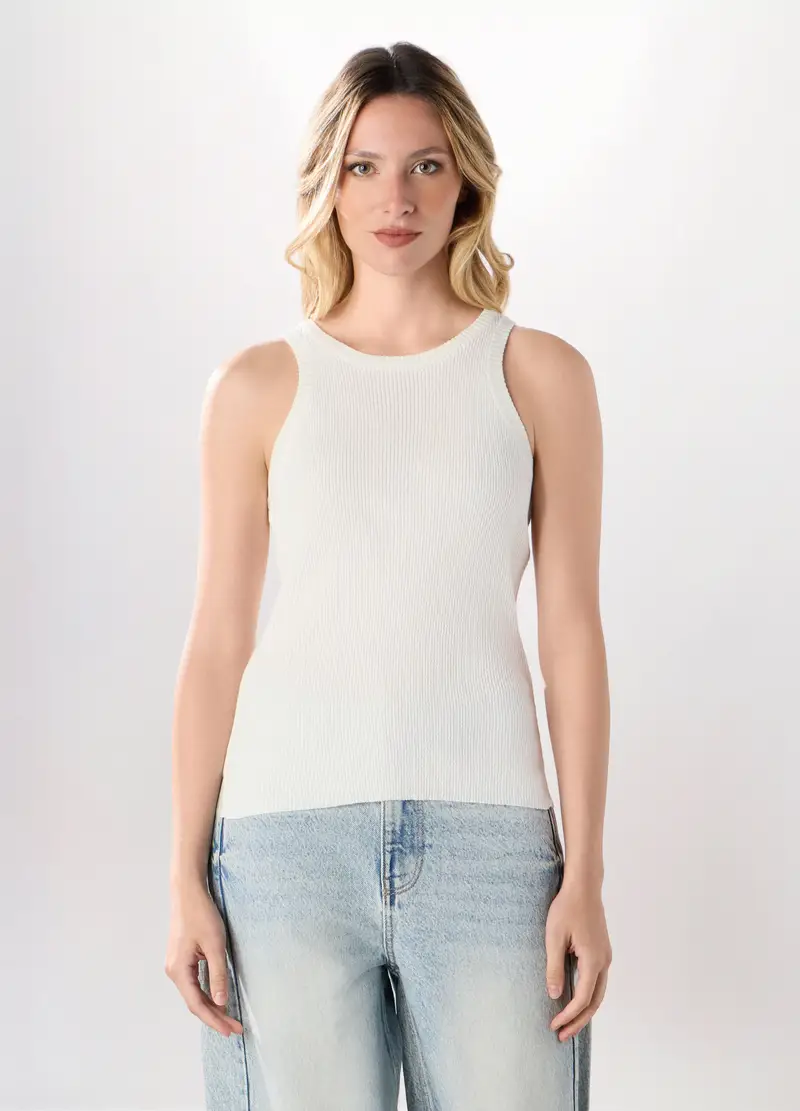 Canotta Misto Viscosa Donna, Bianco panna