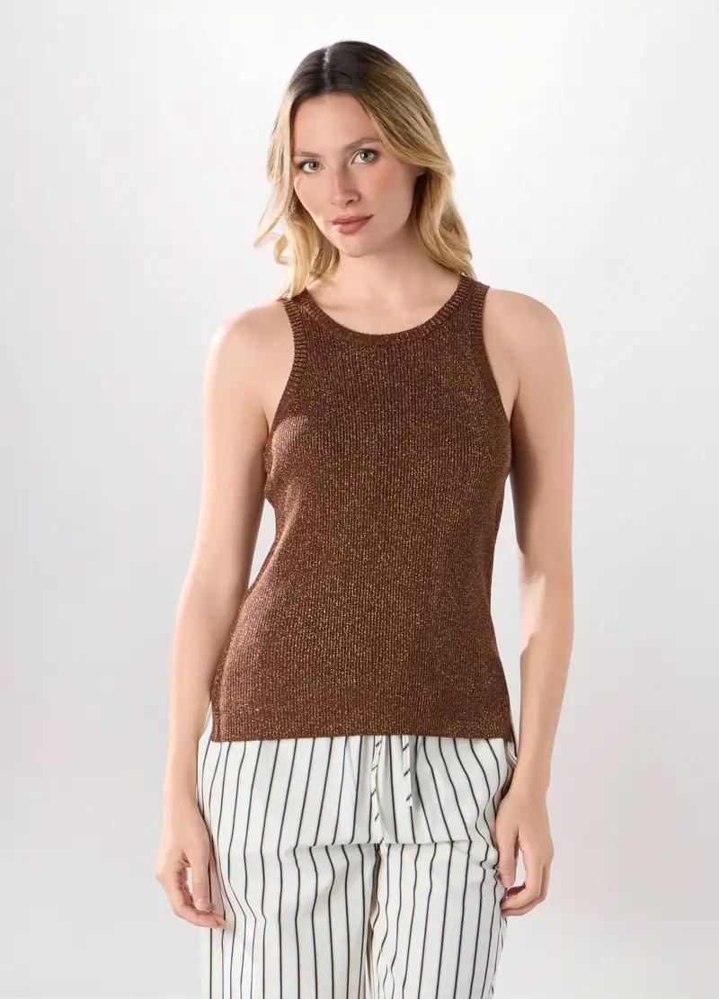 Canotta Misto Viscosa Donna, Marrone cuoio