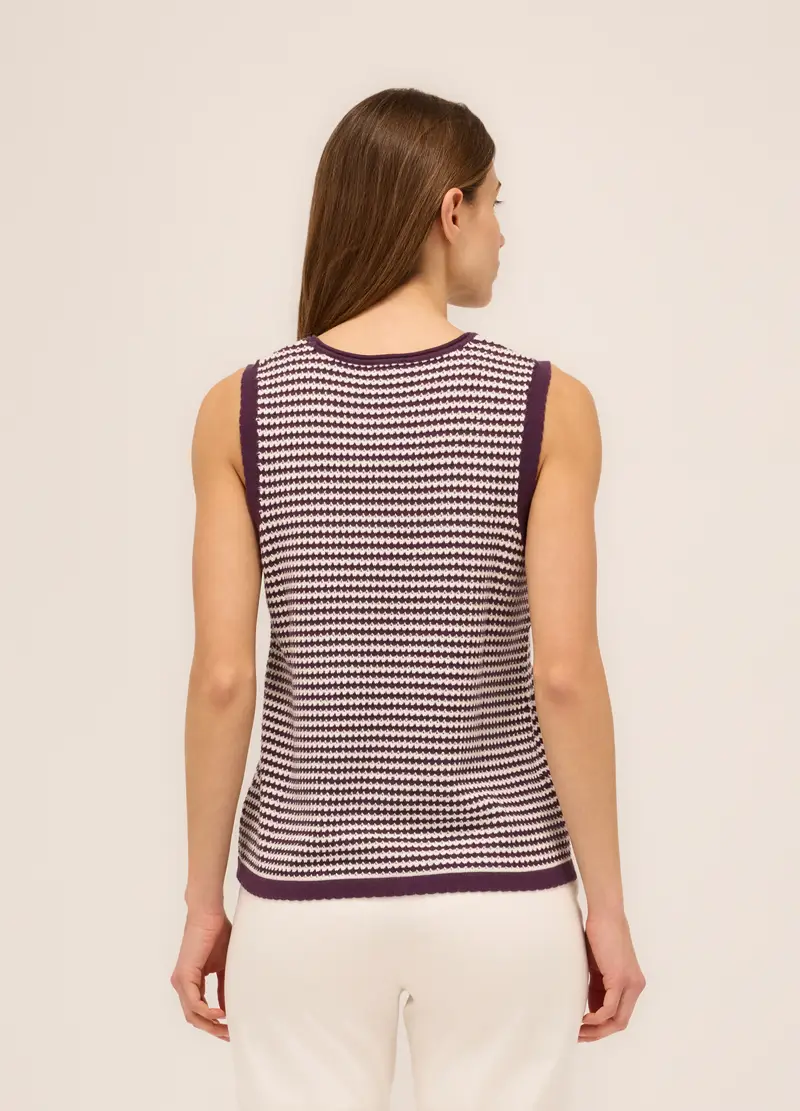 Canotta Tricot Con Motivo A Righe Donna, Viola vinaccia miniatura 2