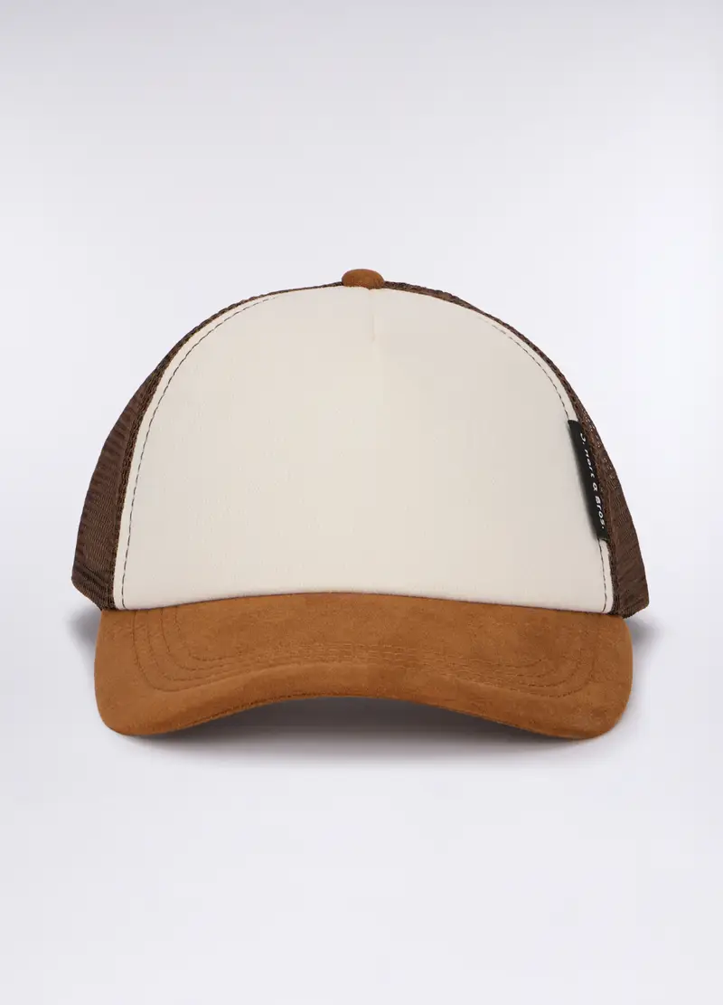 Cappello Stile Trucker Con Retina Uomo, Bianco/Marrone