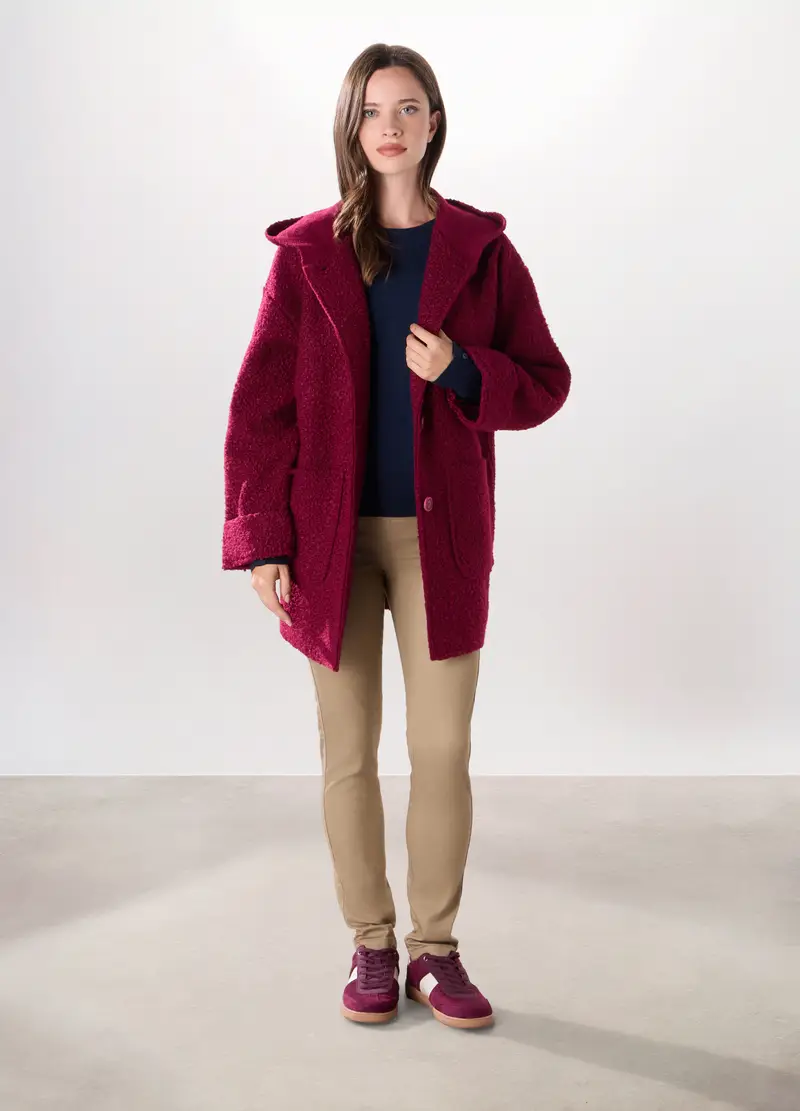 Cappotto Bouclé Donna, Rosso fragola