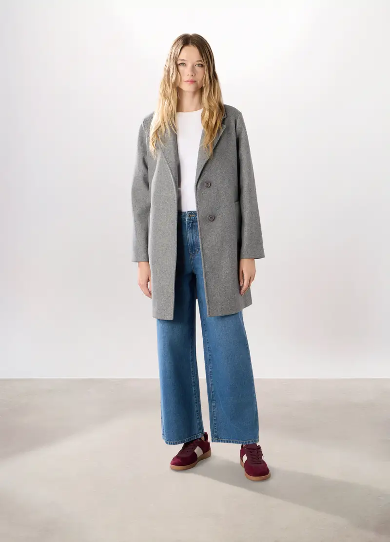 Cappotto Con Colletto Reverse Donna, Grigio chiaro melange