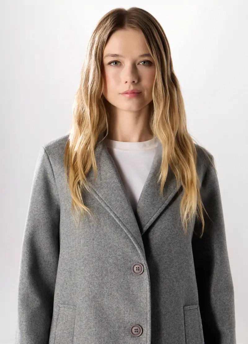 Cappotto Con Colletto Reverse Donna, Grigio chiaro melange miniatura 3