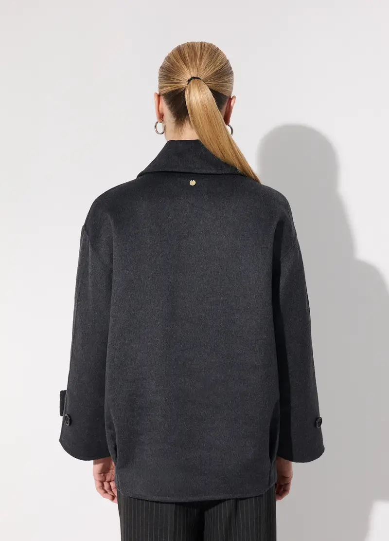 Cappotto Corto Doppiopetto In Misto Lana Donna, Unisex, Grigio scuro miniatura 3