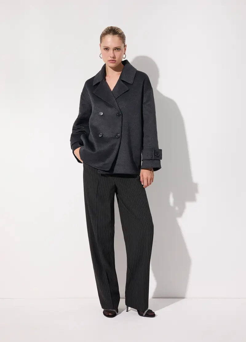 Cappotto Corto Doppiopetto In Misto Lana Donna, Unisex, Grigio scuro