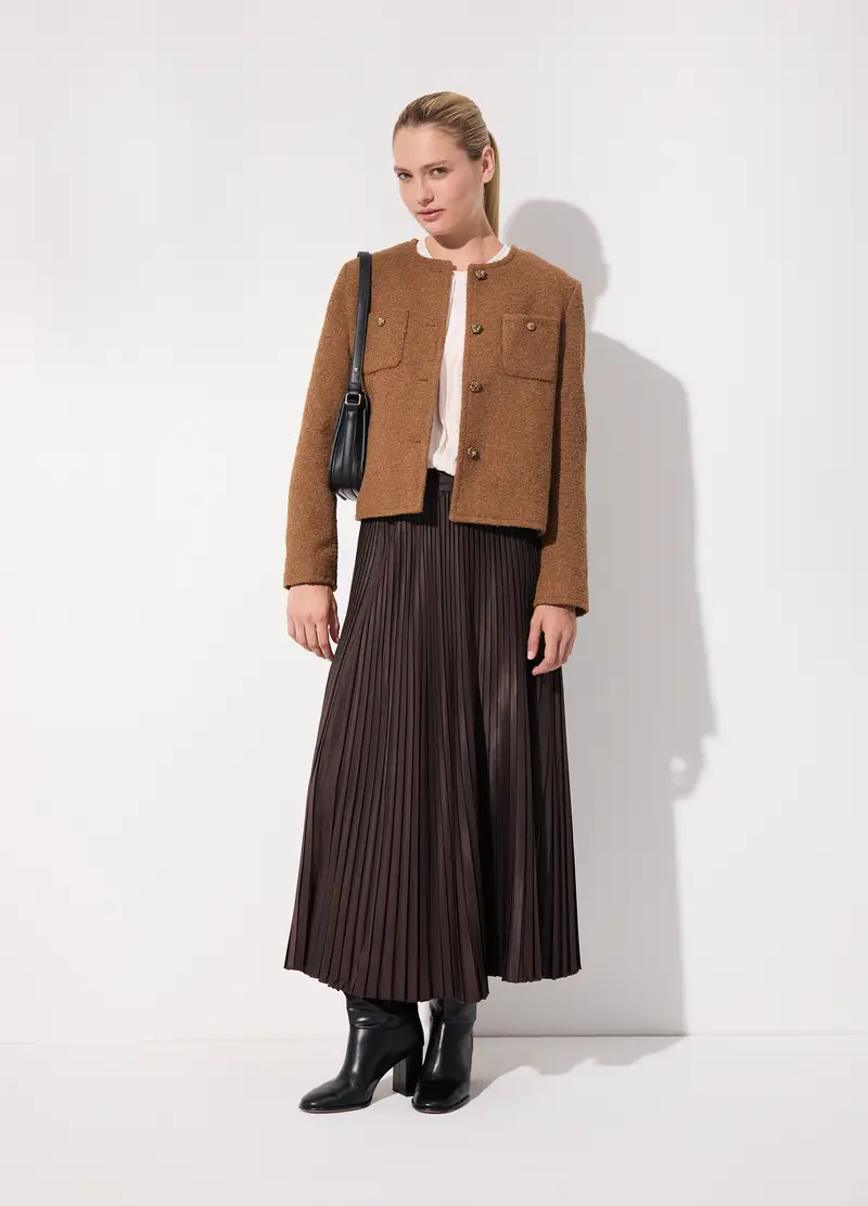 Cappotto Corto In Bouclé Misto Lana Donna, Unisex, Marrone beige