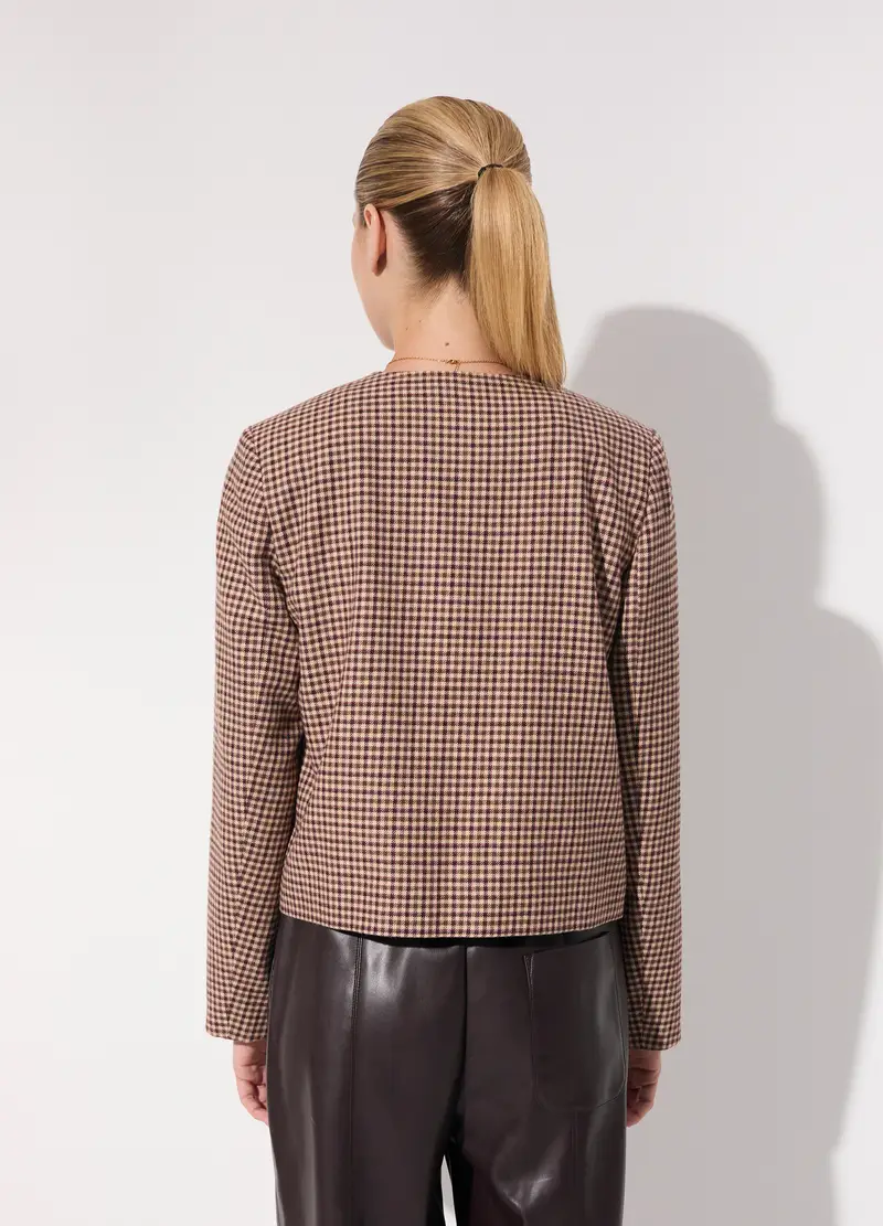 Cappotto Corto In Misto Lana A Quadri Donna, Unisex, Marrone miniatura 3