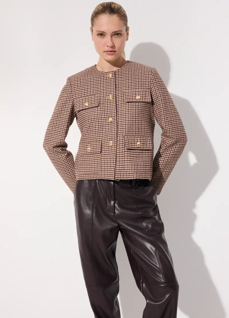 Cappotto Corto In Misto Lana A Quadri Donna, Unisex, Marrone miniatura 2