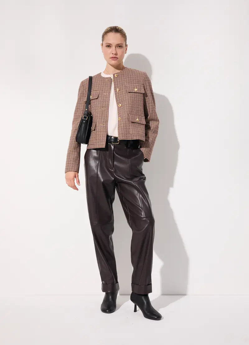 Cappotto Corto In Misto Lana A Quadri Donna, Unisex, Marrone