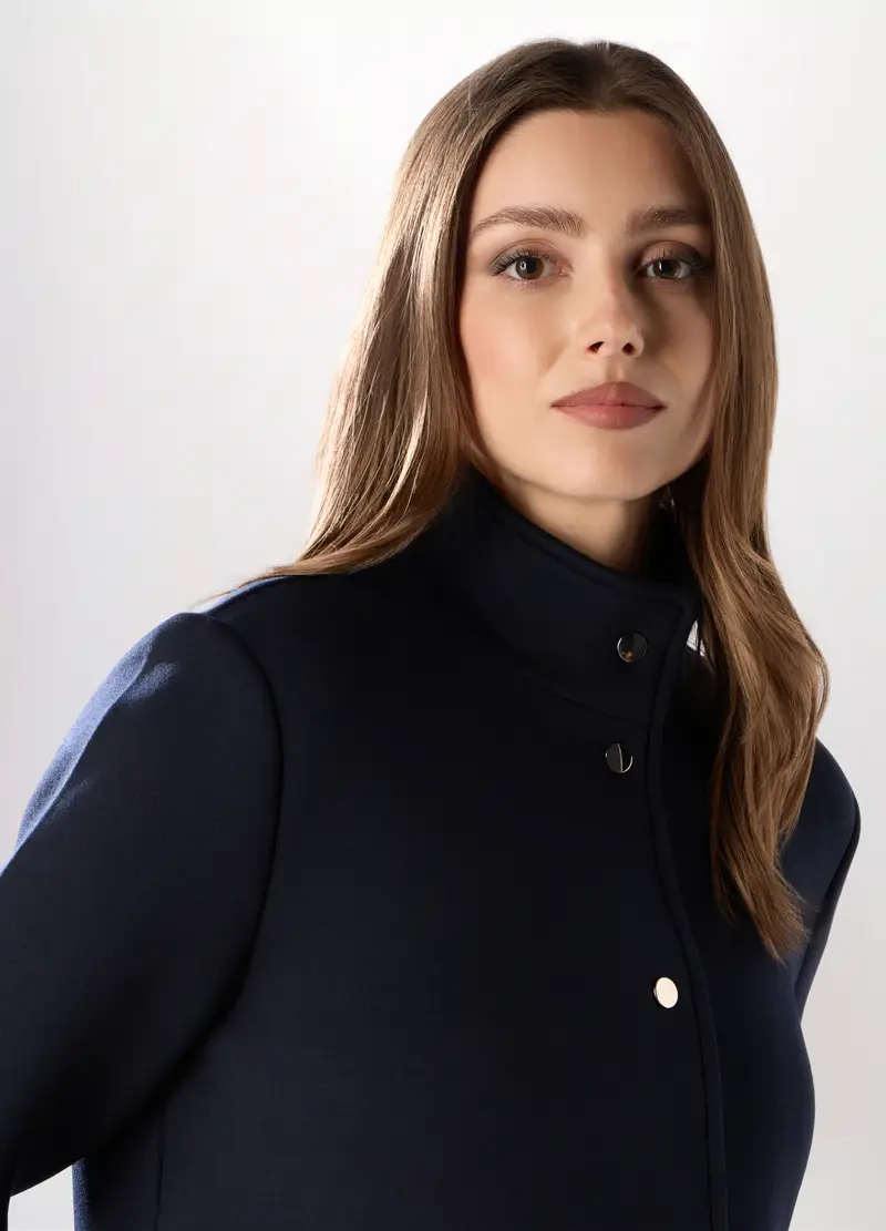 Cappotto Corto In Scuba A Collo Alto Donna, Blu navy miniatura 3