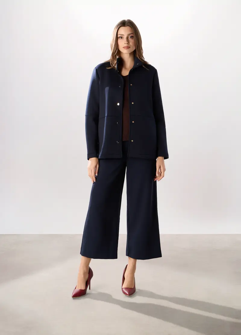 Cappotto Corto In Scuba A Collo Alto Donna, Blu navy