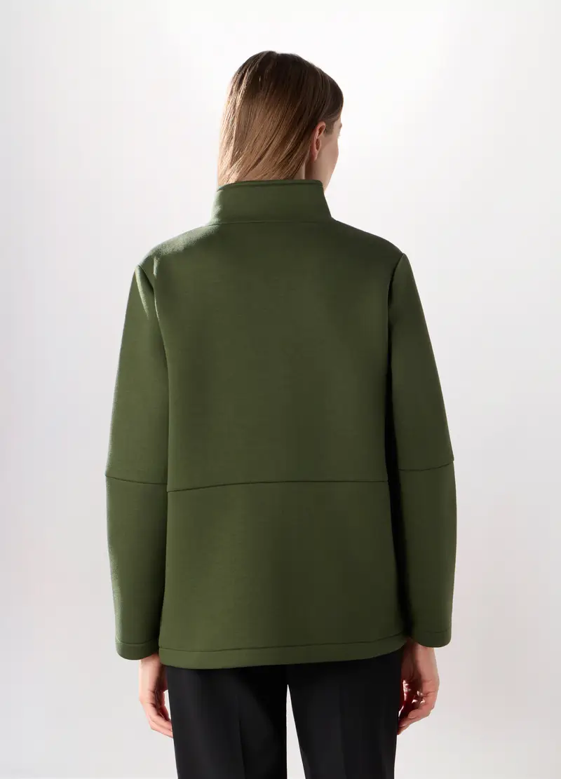 Cappotto Corto In Scuba A Collo Alto Donna, Verde militare miniatura 2