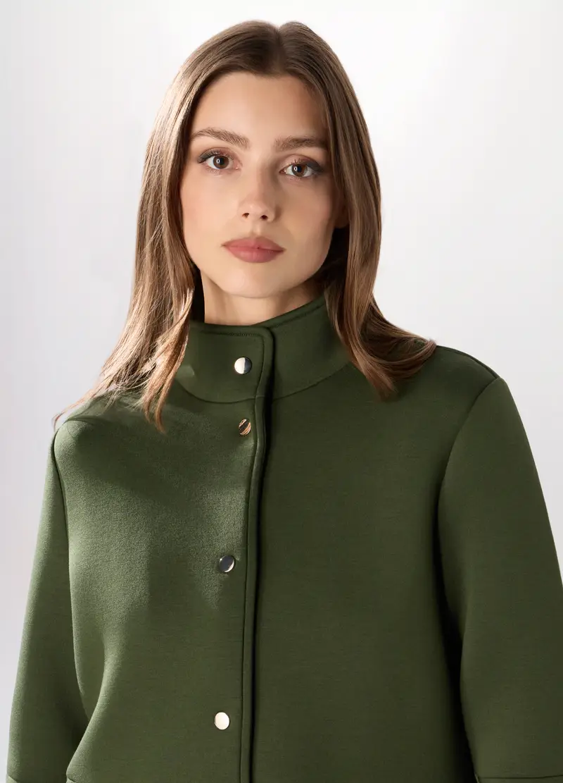 Cappotto Corto In Scuba A Collo Alto Donna, Verde militare miniatura 3