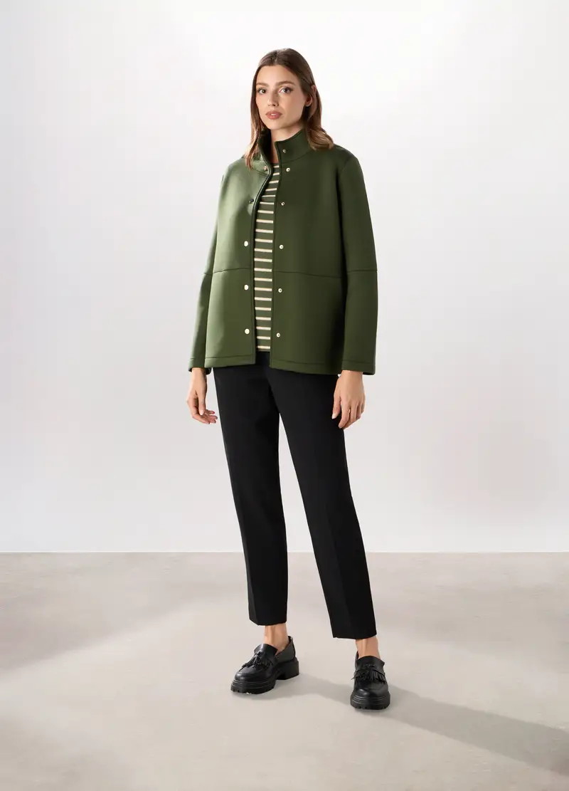 Cappotto Corto In Scuba A Collo Alto Donna, Verde militare