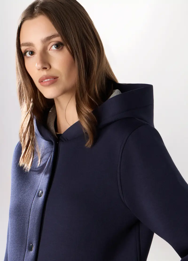 Cappotto Corto In Scuba Con Cappuccio Donna, Blu navy miniatura 3