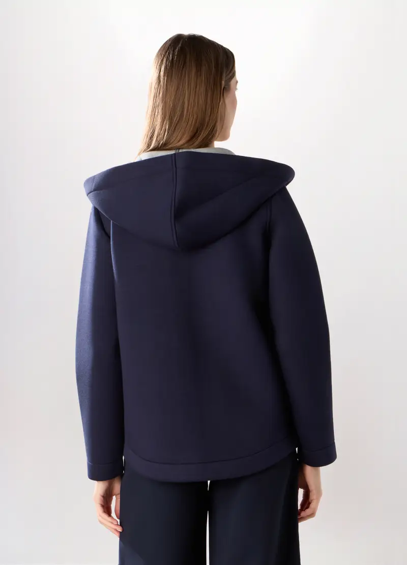 Cappotto Corto In Scuba Con Cappuccio Donna, Blu navy miniatura 2