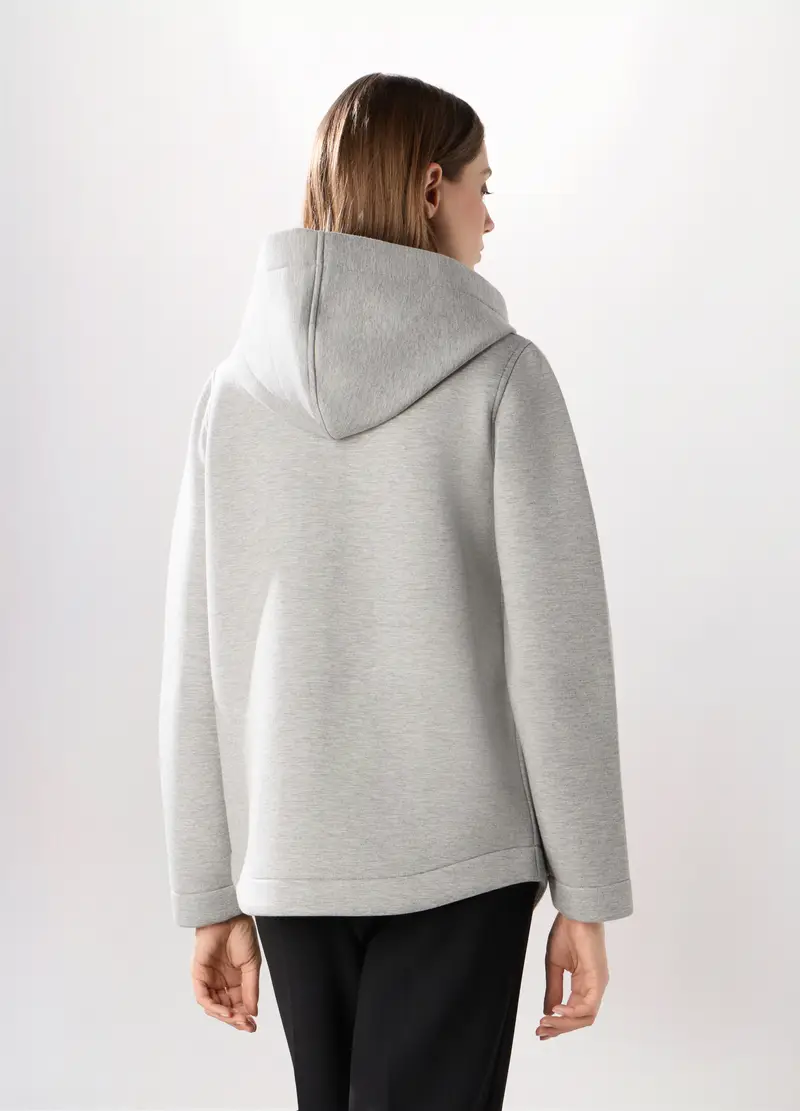 Cappotto Corto In Scuba Con Cappuccio Donna, Grigio chiaro melange miniatura 2