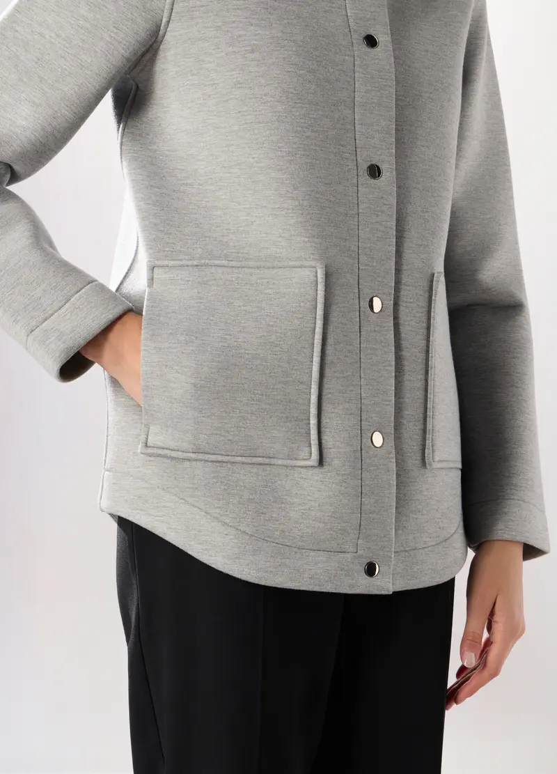 Cappotto Corto In Scuba Con Cappuccio Donna, Grigio chiaro melange miniatura 3