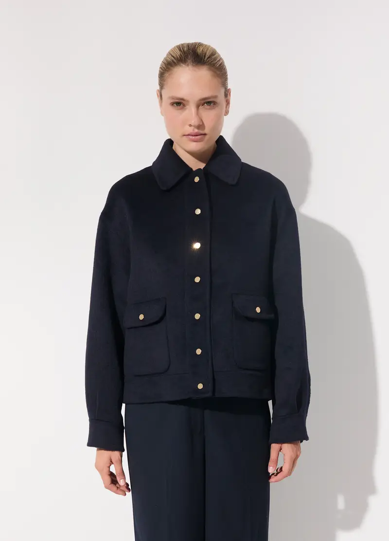 Cappotto Corto Shacket In Misto Lana Donna, Unisex, Blu navy miniatura 2