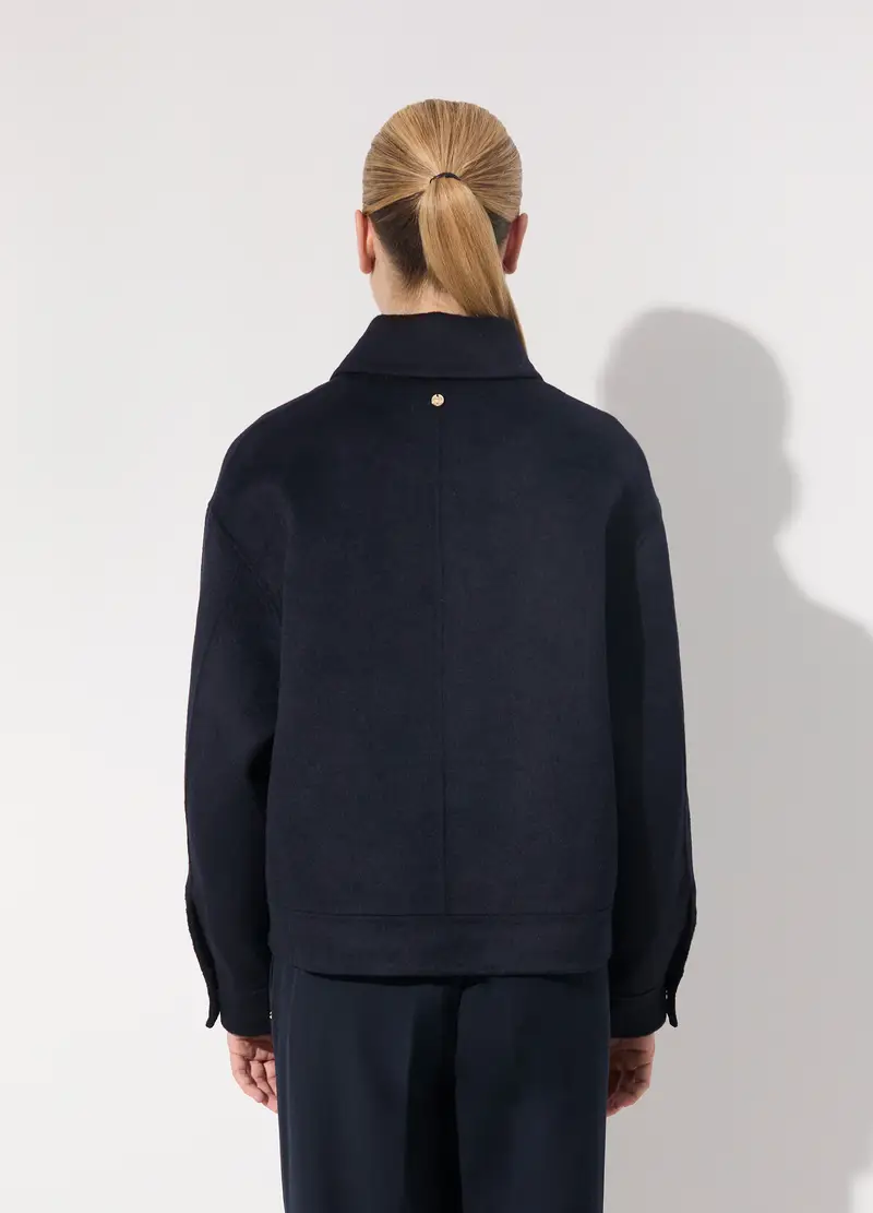 Cappotto Corto Shacket In Misto Lana Donna, Unisex, Blu navy miniatura 3