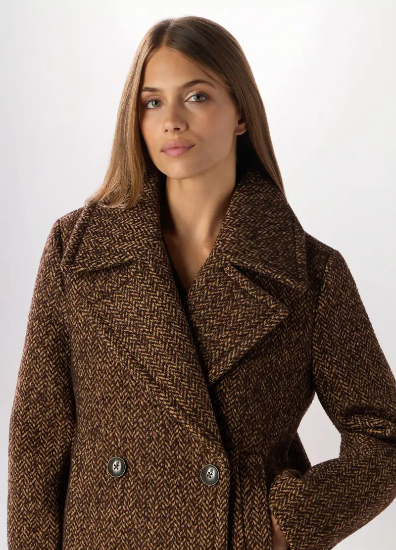 Cappotto Doppiopetto Donna, Marrone cioccolato miniatura 3