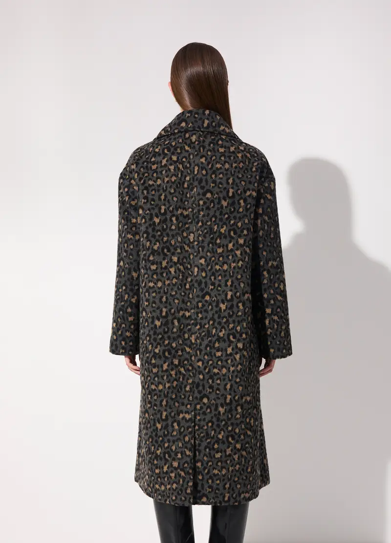 Cappotto Doppiopetto In Jacquard Animalier Donna, Unisex, Nero/Verde miniatura 3