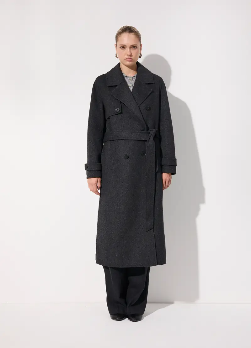 Cappotto Doppiopetto In Misto Lana Donna, Unisex, Grigio melange miniatura 2