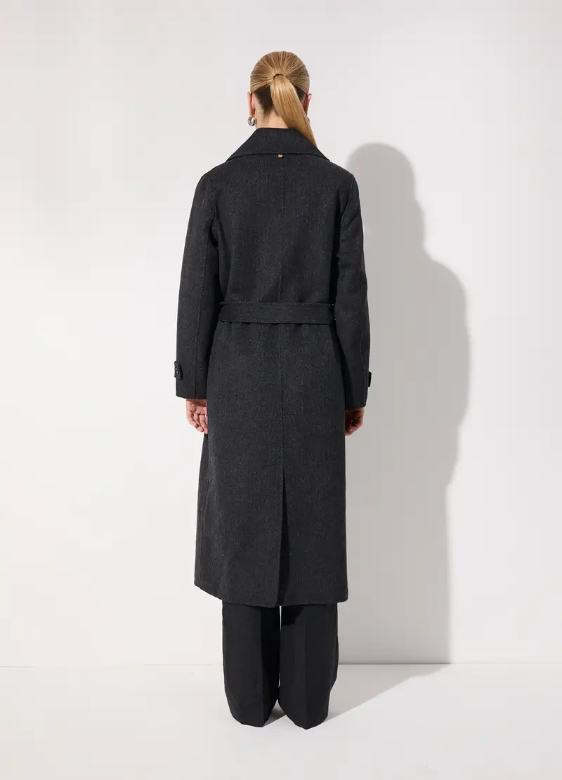 Cappotto Doppiopetto In Misto Lana Donna, Unisex, Grigio melange miniatura 3