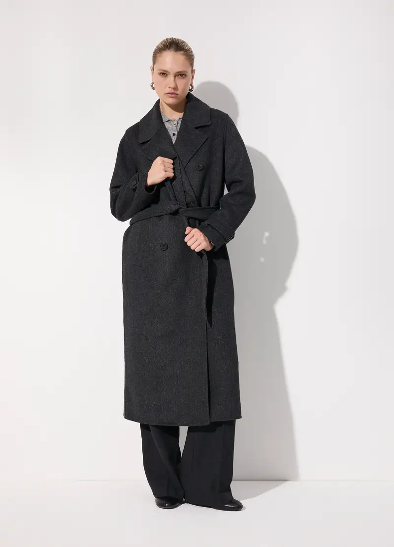 Cappotto Doppiopetto In Misto Lana Donna, Unisex, Grigio melange