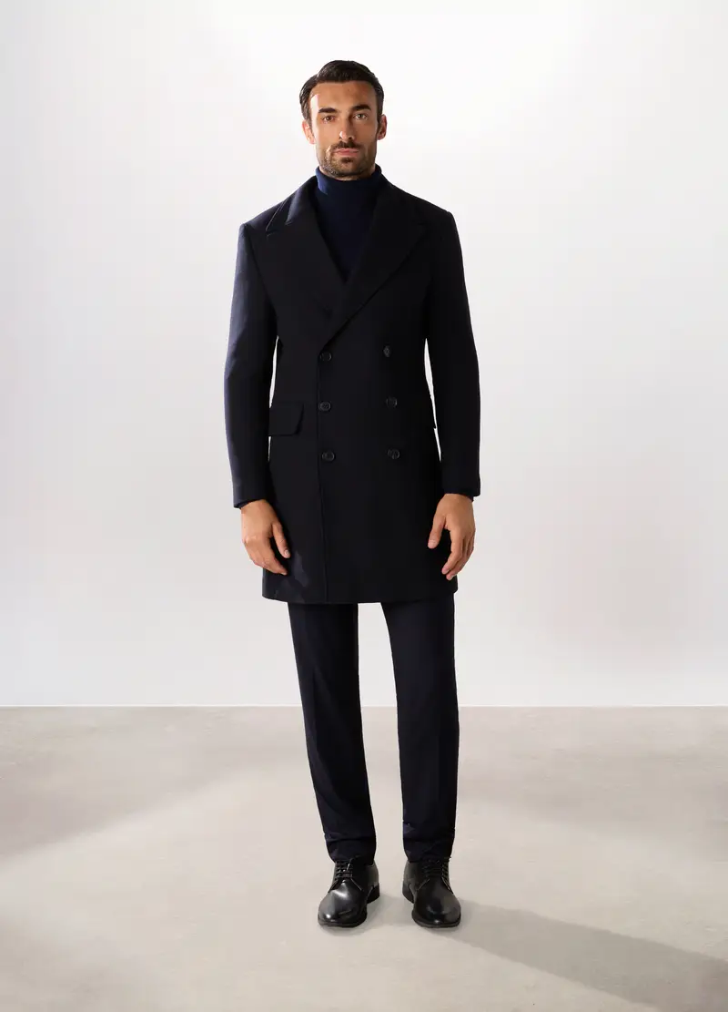 Cappotto Doppiopetto In Misto Lana Uomo, Blu scuro