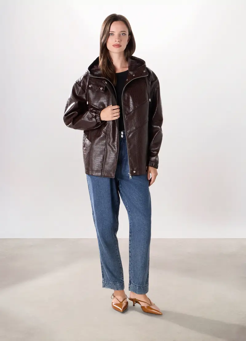 Cappotto In Eco Pelle Donna, Marrone scuro