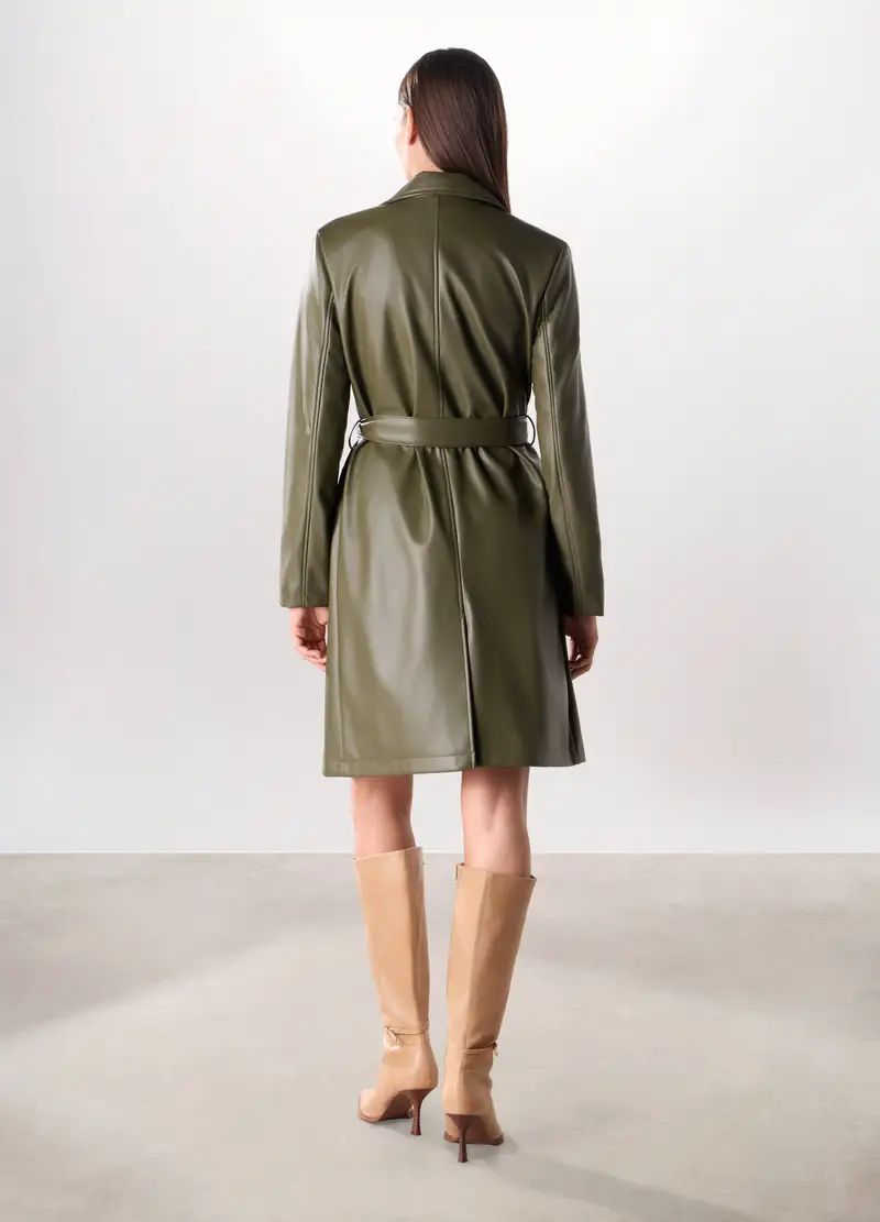 Cappotto In Eco Pelle Donna, Verde oliva miniatura 2