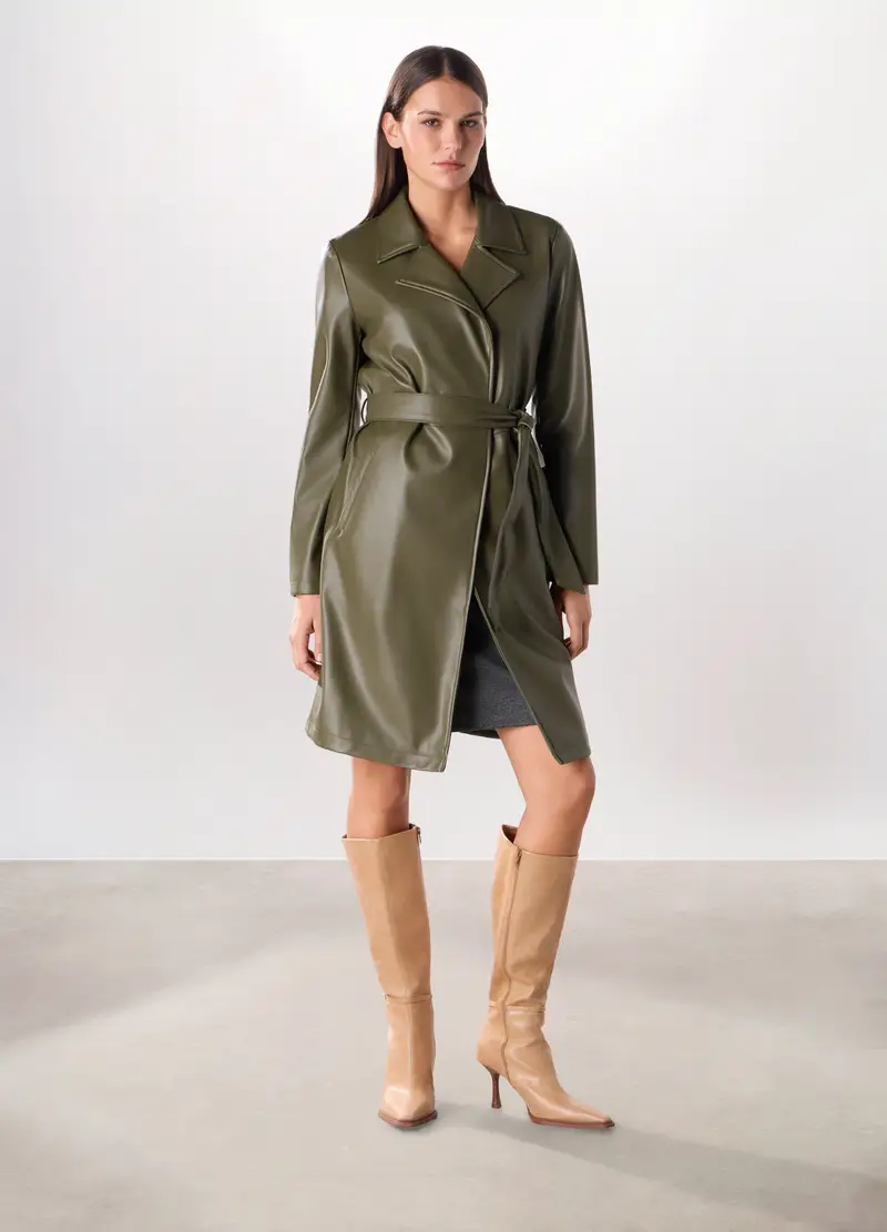 Cappotto In Eco Pelle Donna, Verde oliva