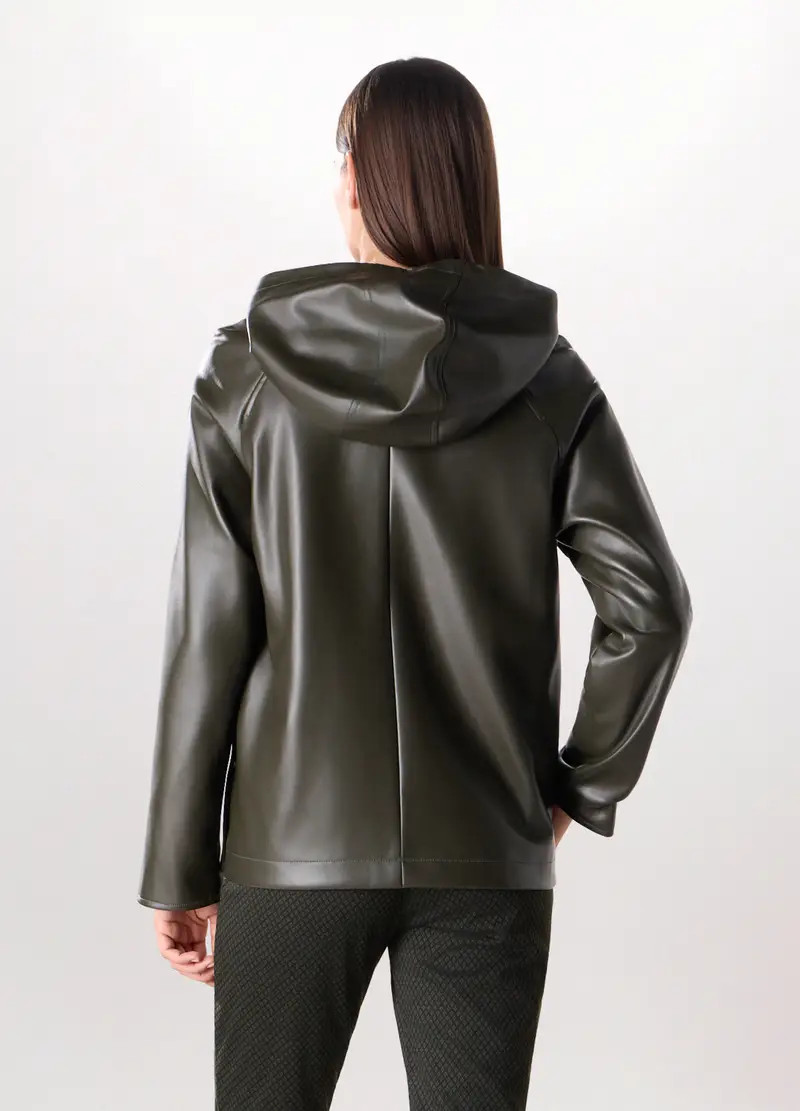 Cappotto In Eco Pelle Donna, Verde scuro miniatura 2
